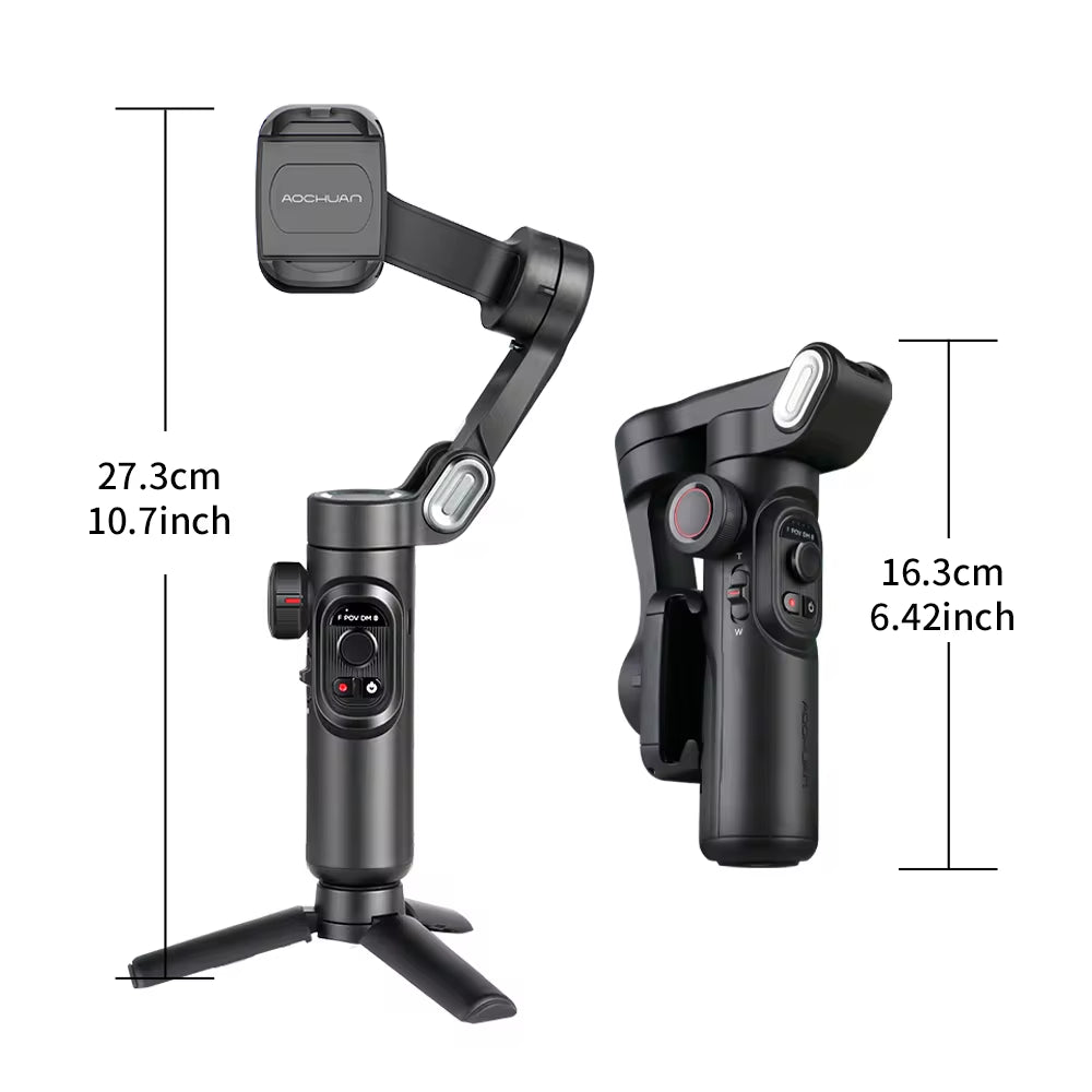 "AOCHUAN 3-Axis Handheld Gimbal Stabilizer with Fill Light - Perfect for Tiktok, Vlogs, and Face Tracking on iPhone and Android!"