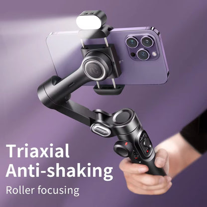 "AOCHUAN 3-Axis Handheld Gimbal Stabilizer with Fill Light - Perfect for Tiktok, Vlogs, and Face Tracking on iPhone and Android!"