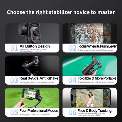 "AOCHUAN 3-Axis Handheld Gimbal Stabilizer with Fill Light - Perfect for Tiktok, Vlogs, and Face Tracking on iPhone and Android!"