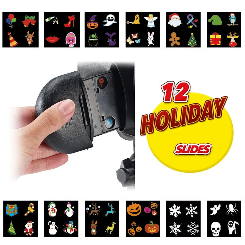 "Starlight Shower: 12 Colorful Slides Laser Projector for Festive Seasons"